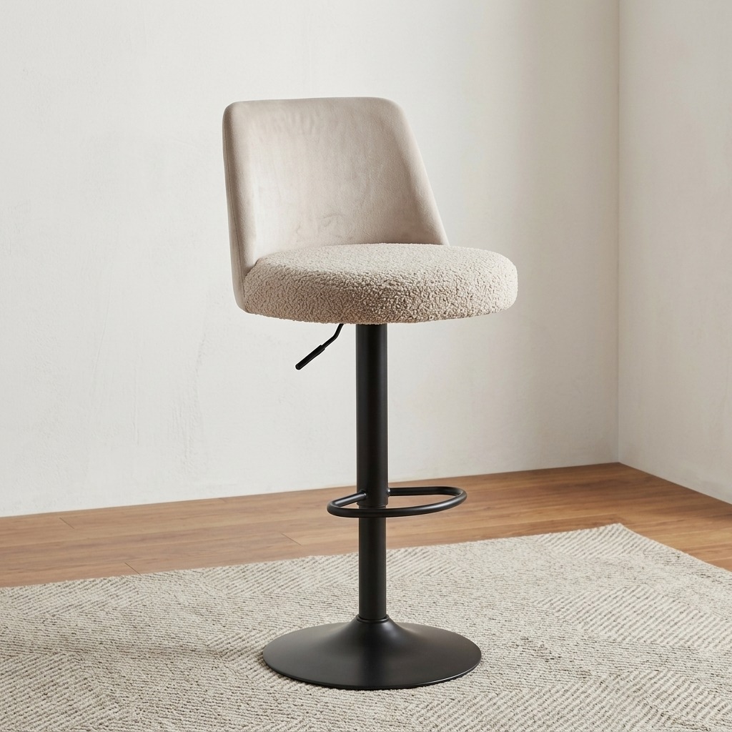 Adjustable Fabric Bar Stool with upholstered seat and modern pedestal base