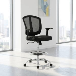 ergonomic stool office chair with mesh back and chrome foot ring