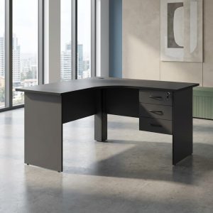 1.4M curved office desk with drawers and black finish