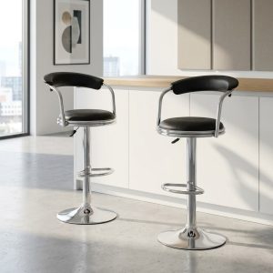 modern black bar stool chair with chrome base and footrest