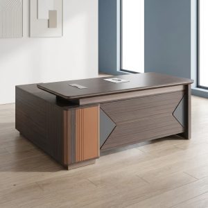 1.6m grey oak modern executive desk with storage cabinet and USB ports