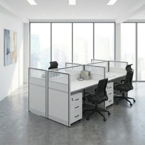 4-seater office workstation with partition panels and drawers