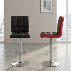Adjustable leather bar stool with chrome base