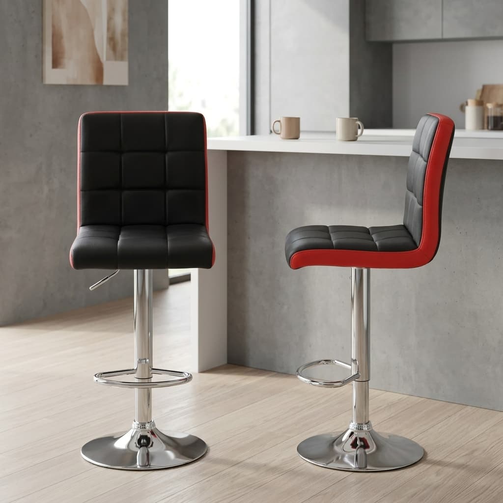 Adjustable leather bar stool with chrome base