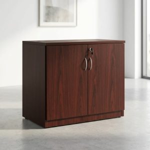 Wooden office storage cabinet with lockable doors