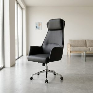 Executive swivel office chair with high-back ergonomic support