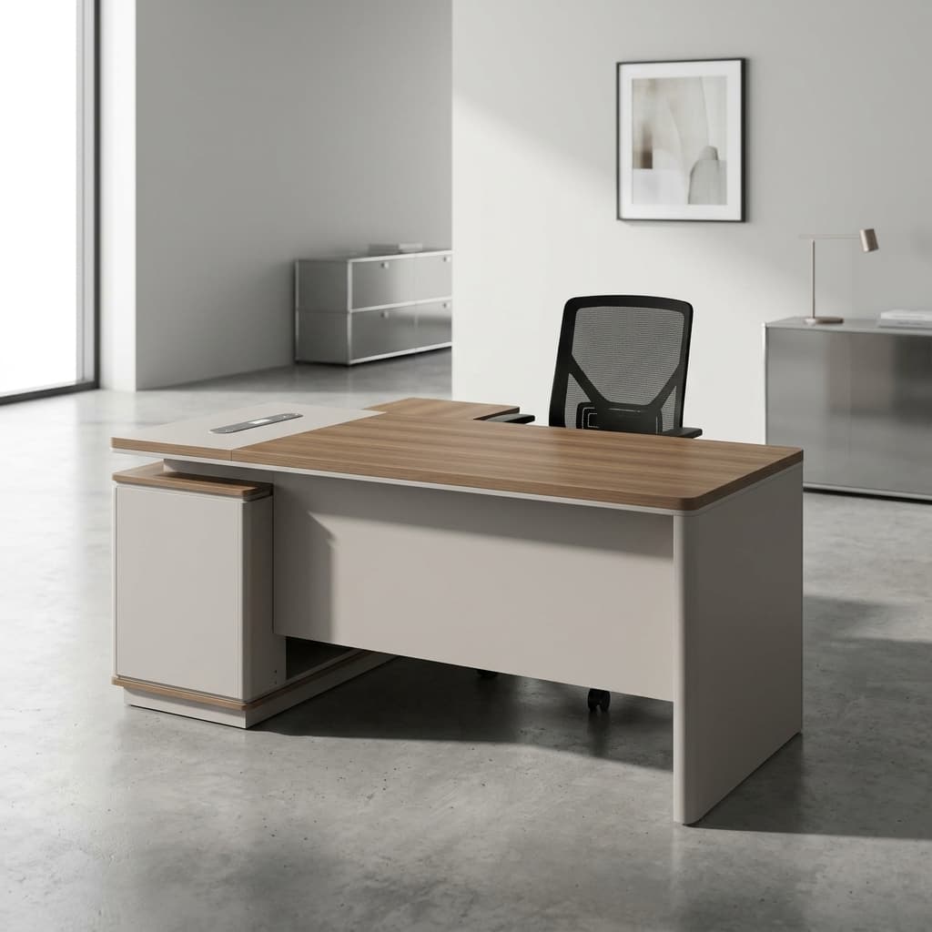 1.6M Luxury L-Shaped Manager Desk with drawers and locker storage