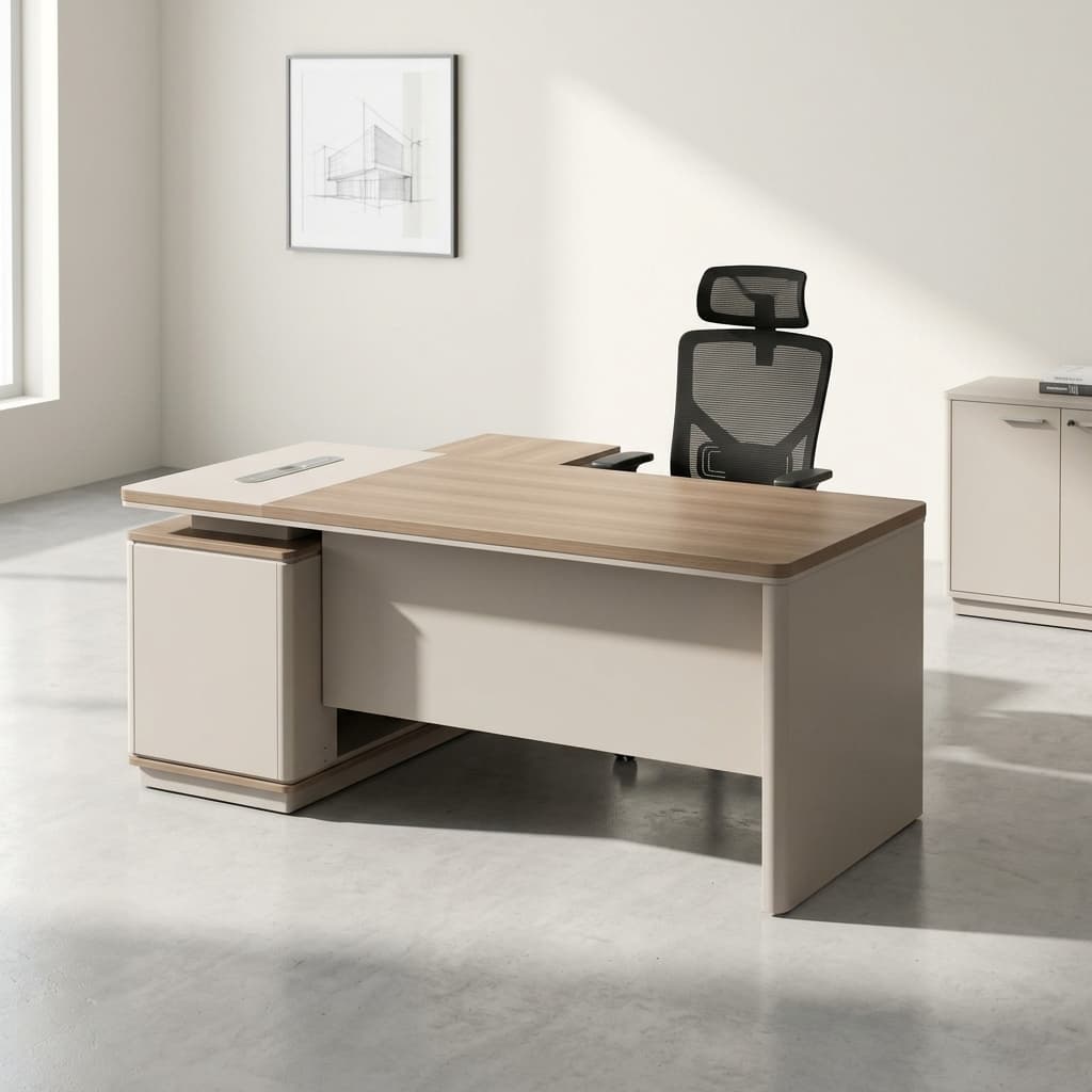 1.6M Luxury L-Shaped Manager Desk with drawers and locker storage