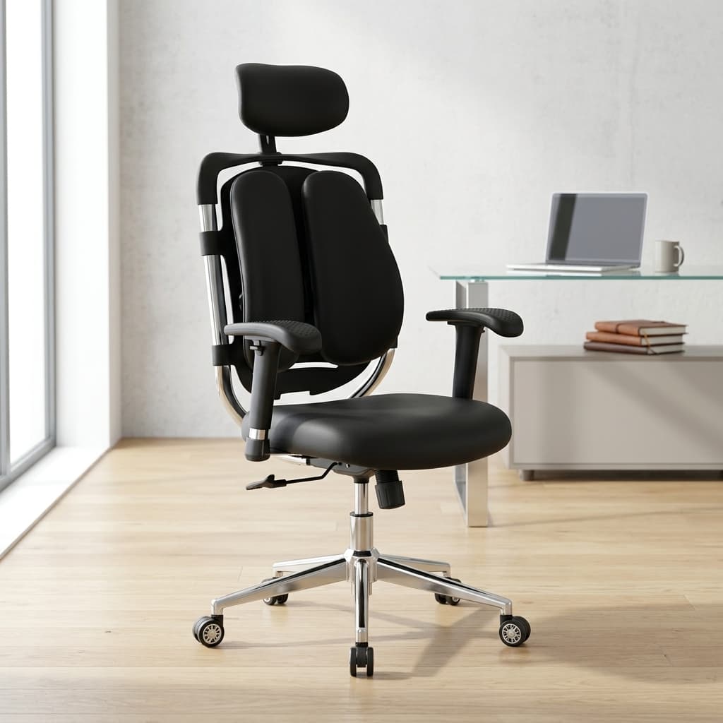 Ergonomic Dual-Back Mesh Chair with adjustable headrest and lumbar support