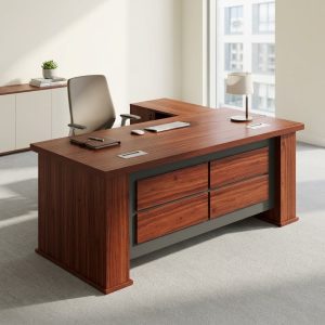 1800mm Walnut Executive Corner Desk with lockable storage and cable management