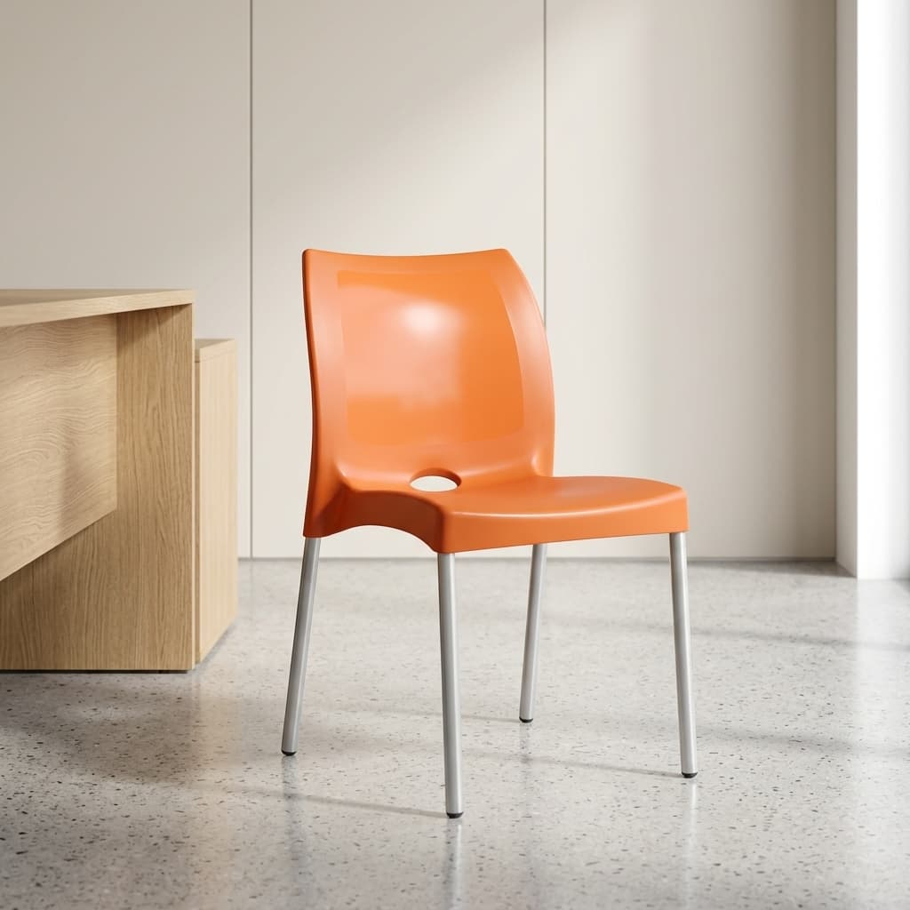 Orange Plastic Training Chair with durable molded seat and metal legs