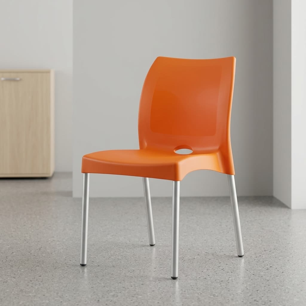 Orange Plastic Training Chair with durable molded seat and metal legs