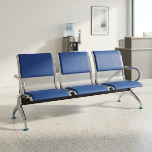 3 Link Hospital Waiting Bench with blue cushioned seating for reception areas