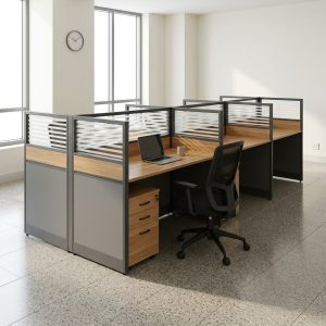 6 Seater Office Workstation with privacy partitions and storage drawers