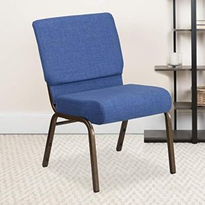 Blue fabric stacking church chair with gold vein steel frame