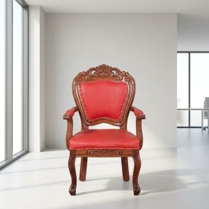 Luxury cherry accent chair with carved wood frame and upholstered cushions