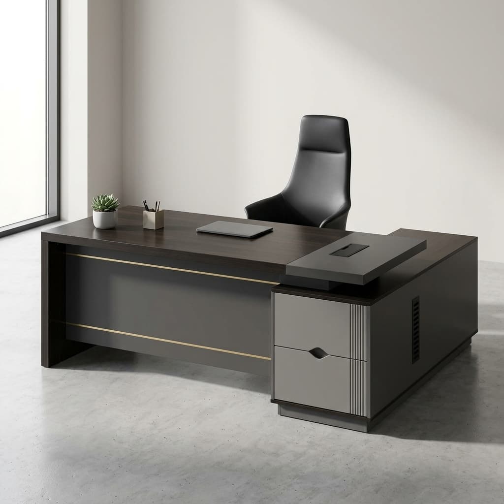 1.8m L-shaped boss table with side storage cabinet and executive design