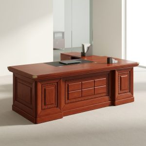 2.4M executive L-shaped desk with mahogany finish and classic executive design