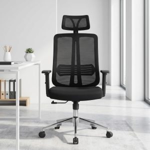 Orthopedic executive mesh office chair with headrest and adjustable armrests