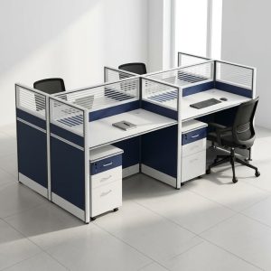 4 Seater Office Workstation with privacy partitions and storage drawers