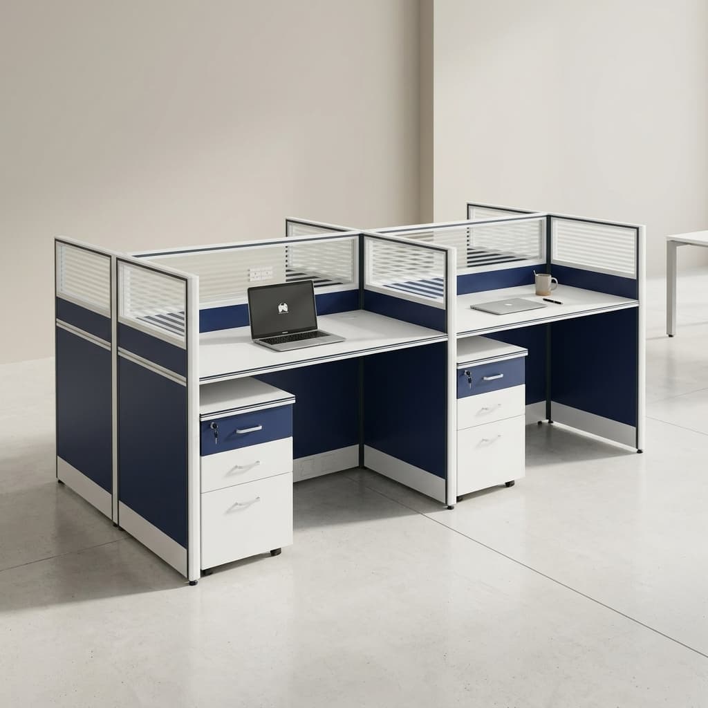 4 Seater Office Workstation with privacy partitions and storage drawers
