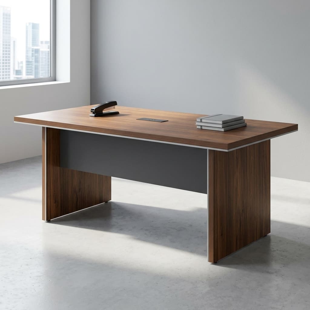 MDF Standard Size Conference Table with woodgrain finish and cable management port