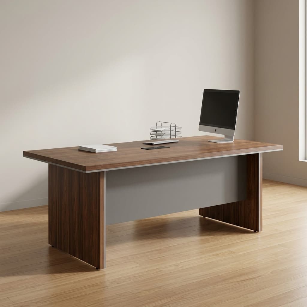 MDF Standard Size Conference Table with woodgrain finish and cable management port