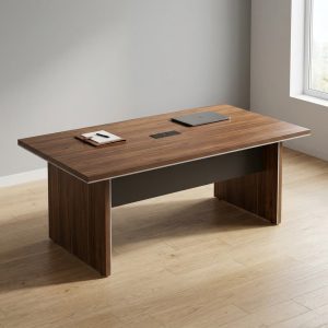 MDF Standard Size Conference Table with woodgrain finish and cable management port
