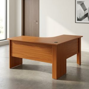 1.2m curved study desk with three fixed drawers and wood finish