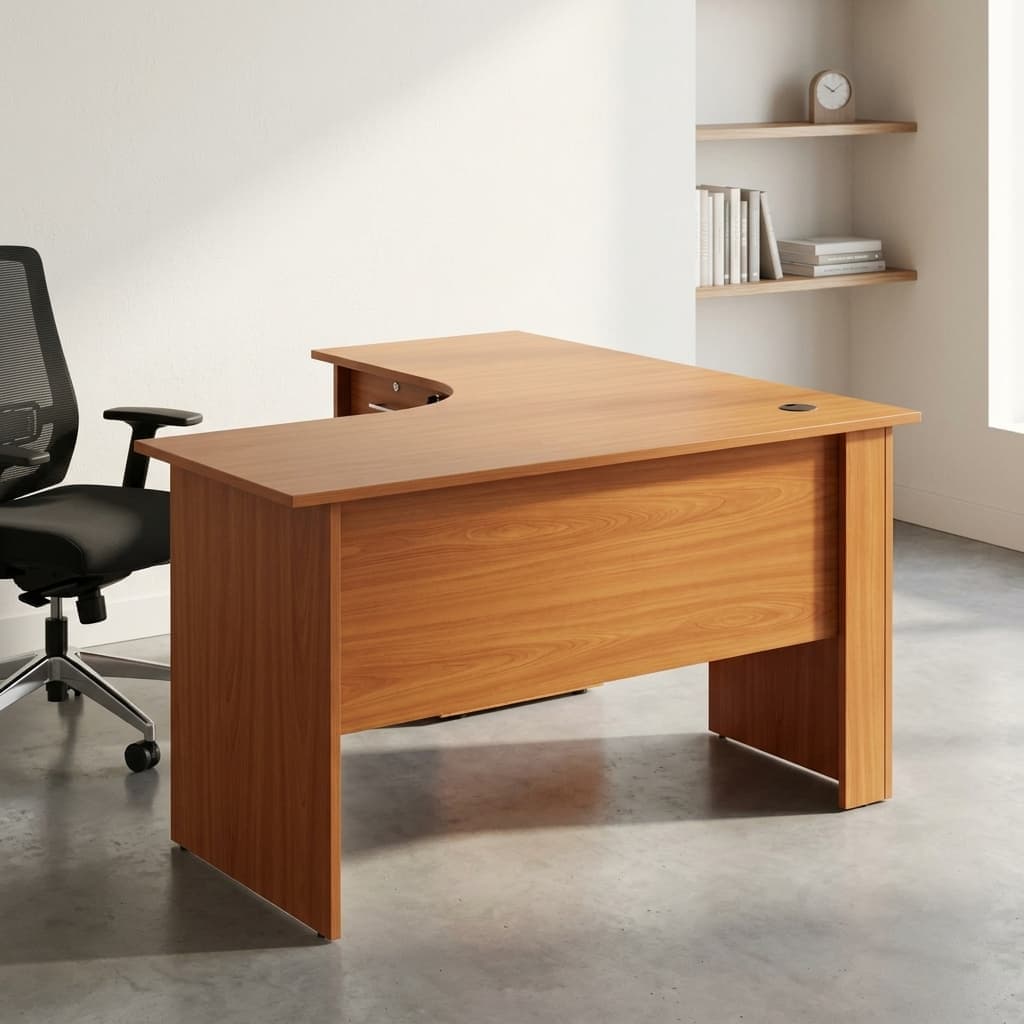 1.2m curved study desk with three fixed drawers and wood finish