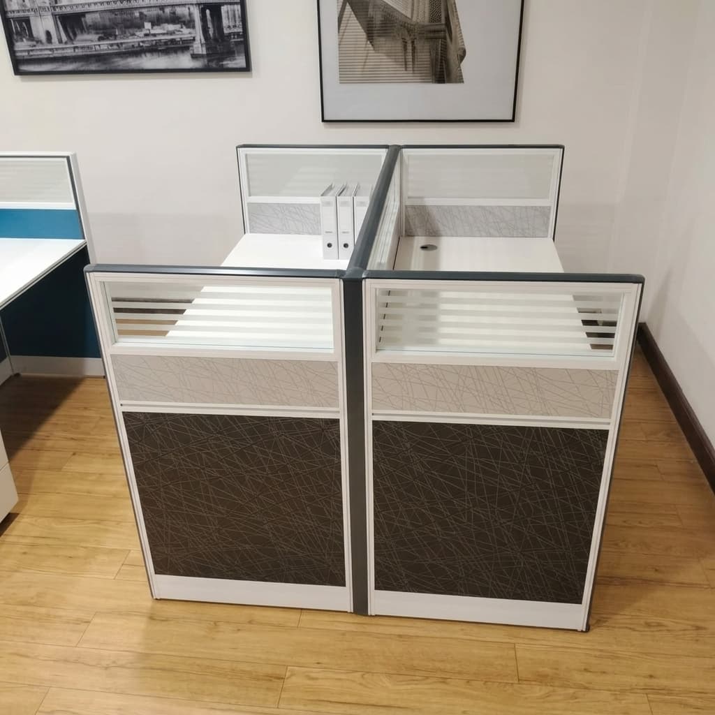 2-seater office workstation with privacy partitions and storage drawers