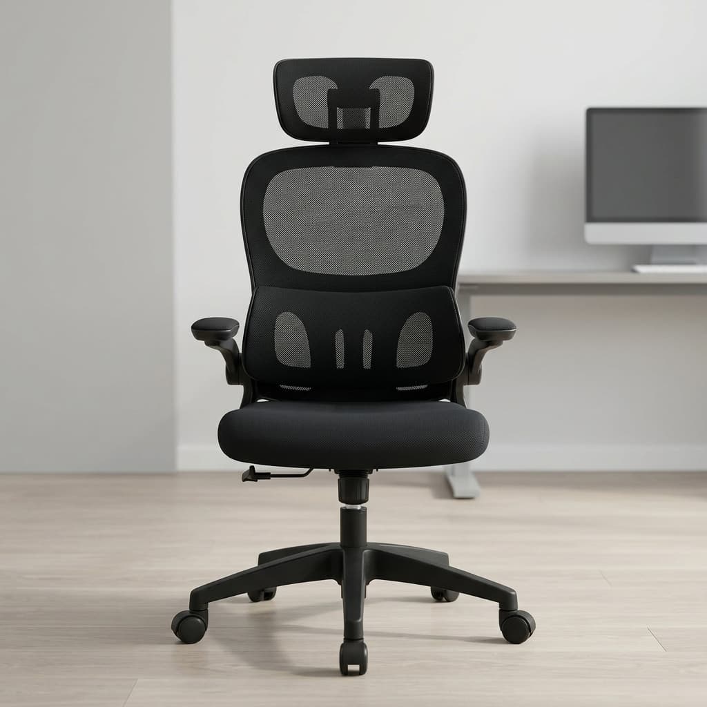 Office chair with lumbar support, adjustable headrest, and mesh backrest