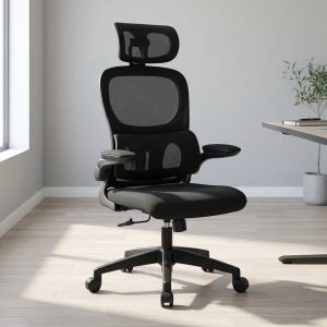 Office chair with lumbar support, adjustable headrest, and mesh backrest