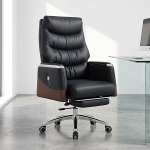PU leather office chair with recliner and retractable footrest