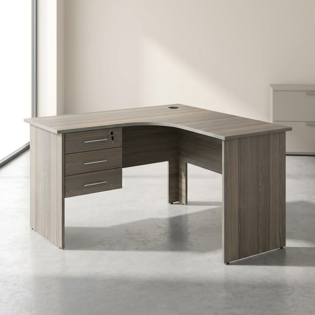 1.2 meter curved office desk in Coimbra MDF with three storage drawers