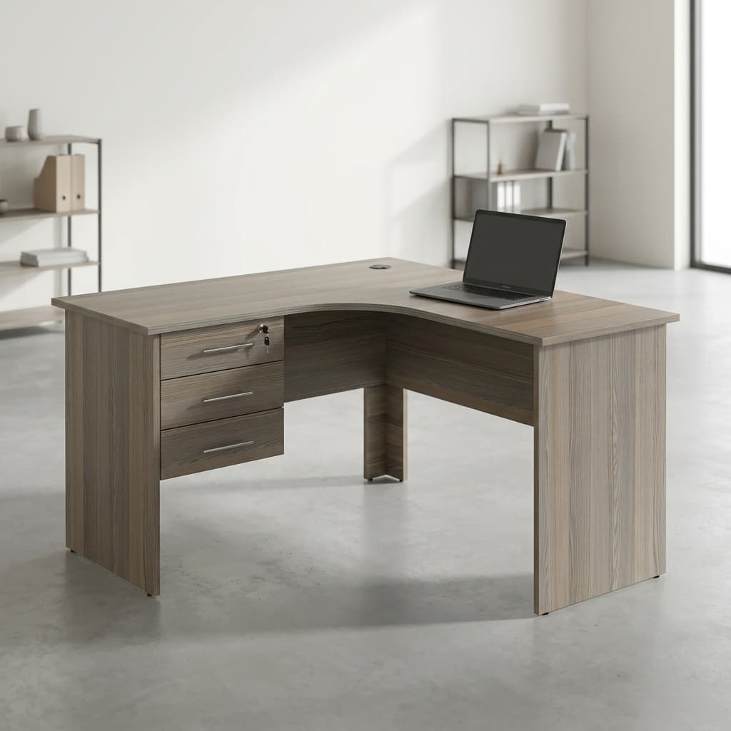 1.2 meter curved office desk in Coimbra MDF with three storage drawers