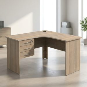 1.2 meter curved office desk in Coimbra MDF with three storage drawers