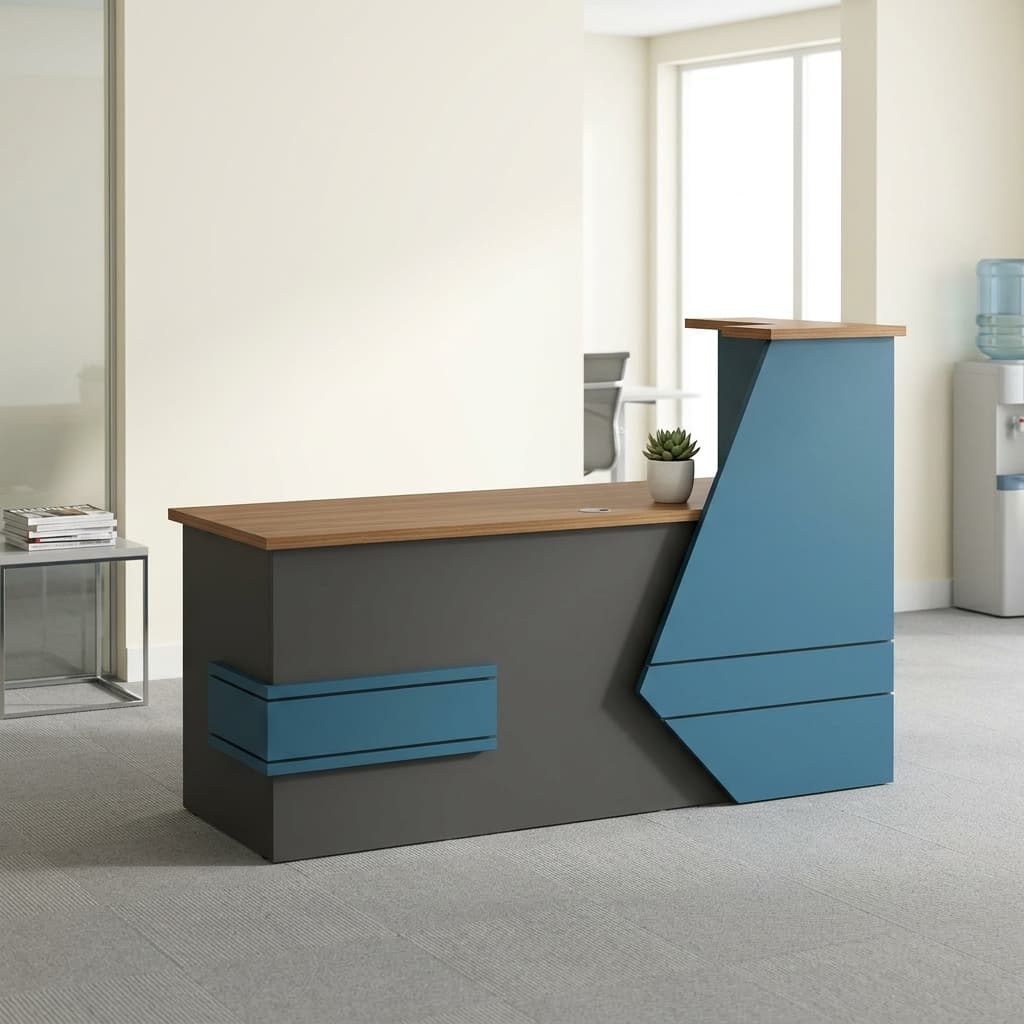 2.4 meter wooden reception desk with counter and lockable storage drawers