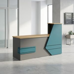 2.4 meter wooden reception desk with counter and lockable storage drawers
