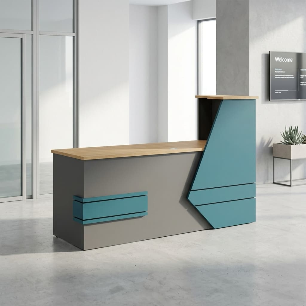 2.4 meter wooden reception desk with counter and lockable storage drawers