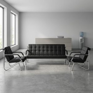 5-seater reception guest sofa with PU leather cushions and chrome steel frame