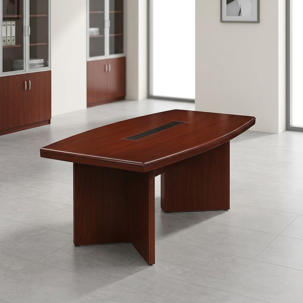 2M mahogany veneer boardroom table with cable management for six people