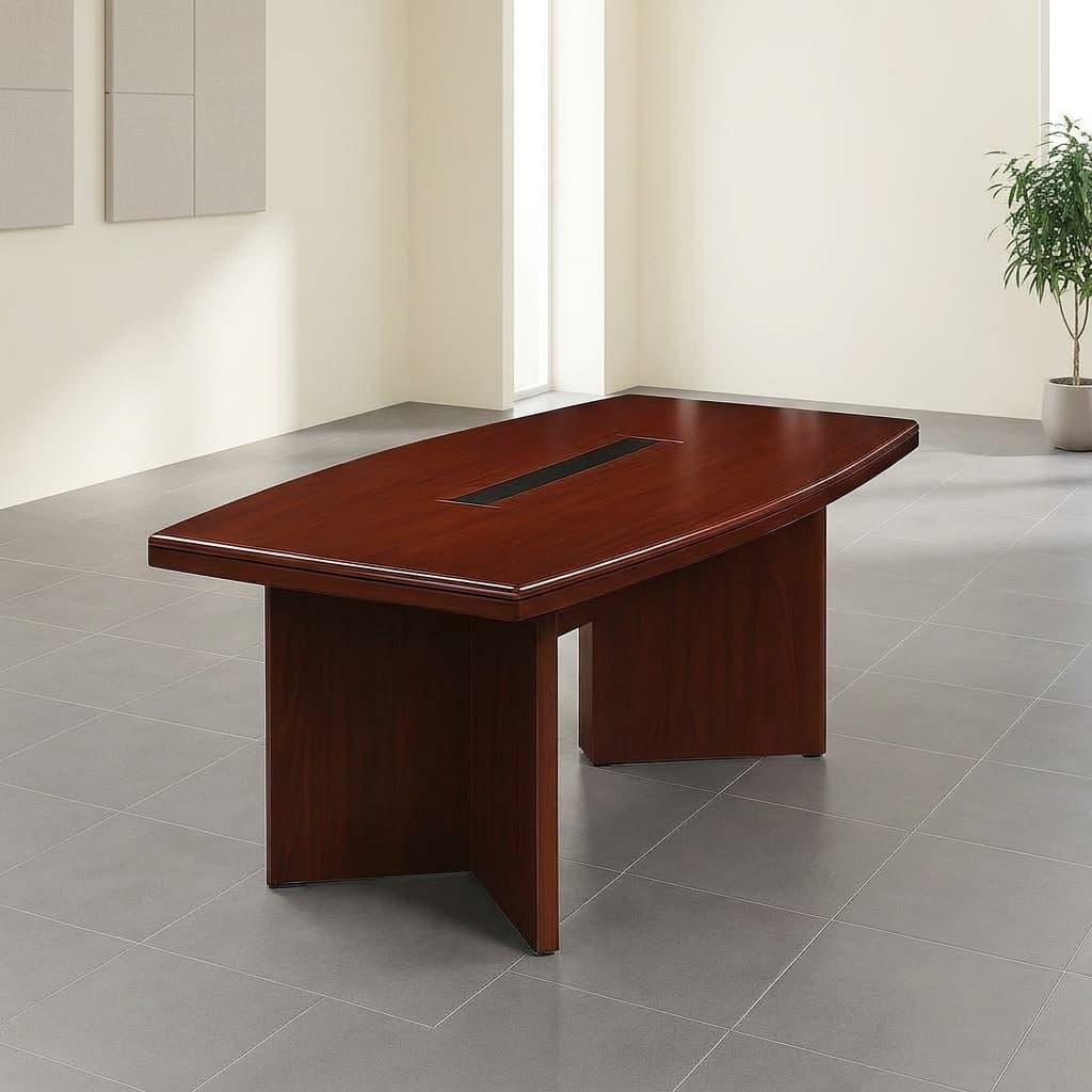 2M mahogany veneer boardroom table with cable management for six people