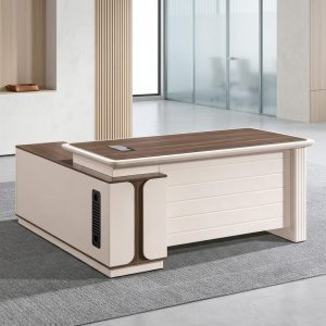 1800mm executive office desk with side cabinet and modern wood-grain finish