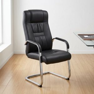 PU Leather Conference Chair with chrome sled base and ergonomic high-back design