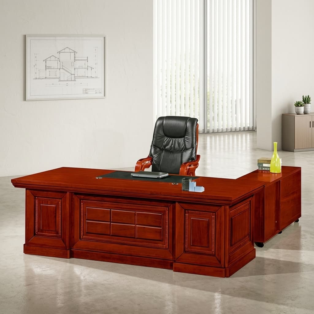 2.4M executive L-shaped desk with mahogany finish and classic executive design