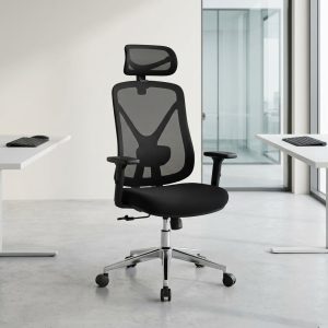 Ergonomic mesh task chair with adjustable headrest and lumbar support