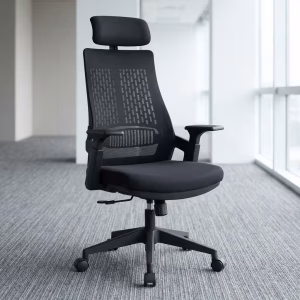 A High Back Mesh Ergonomic Office Seat featuring a black high-back breathable mesh backrest, front-and-back adjustable armrests, and a 5-star mobile base.