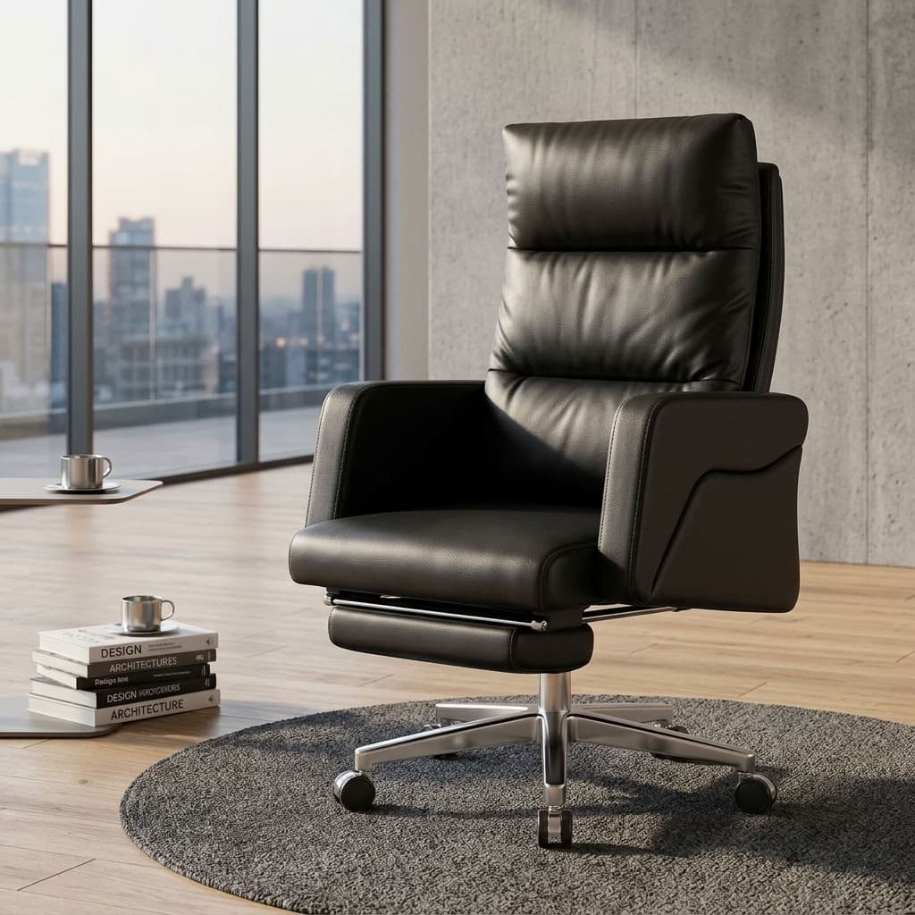 Executive Chair With Footrest, Reclining High Back and Padded Armrests