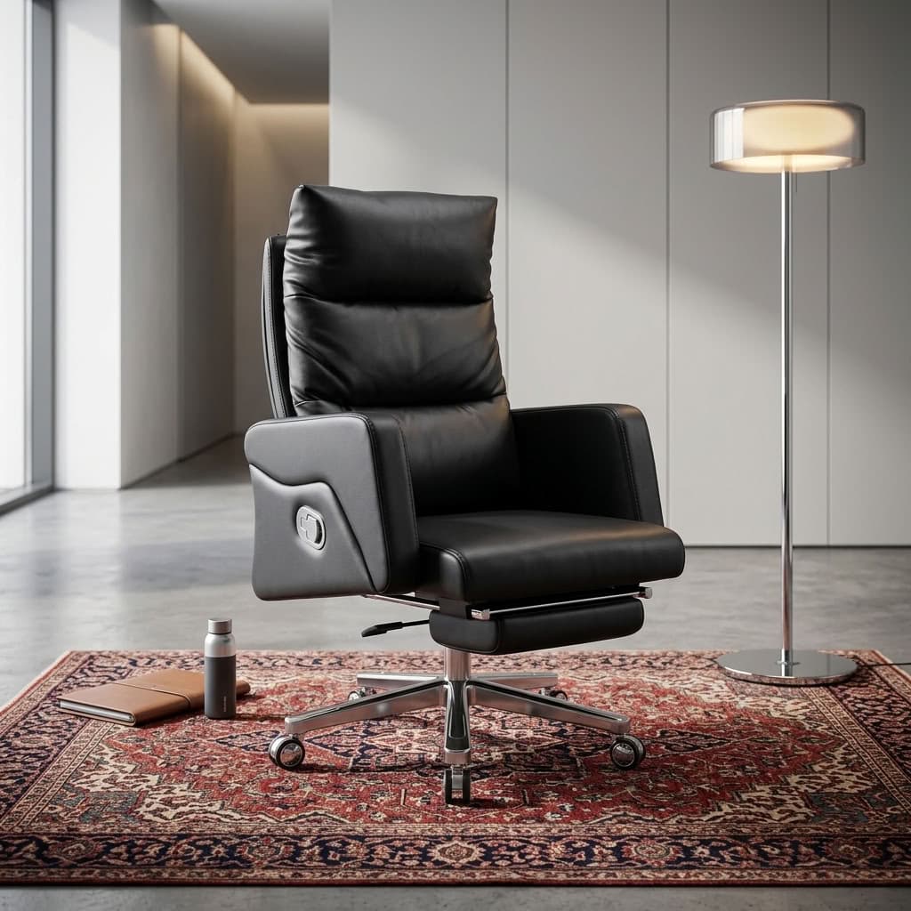 Executive Chair With Footrest, Reclining High Back and Padded Armrests